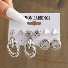 Load image into Gallery viewer, Pearl Silver Color Hoop Earrings Sets For Woman Trendy Butterfly Acrylic Hollow Twist Geometric Dangle Earrings Jewelry Gifts