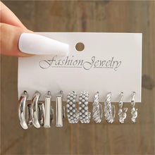 Load image into Gallery viewer, Pearl Silver Color Hoop Earrings Sets For Woman Trendy Butterfly Acrylic Hollow Twist Geometric Dangle Earrings Jewelry Gifts