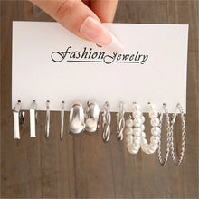 Load image into Gallery viewer, Pearl Silver Color Hoop Earrings Sets For Woman Trendy Butterfly Acrylic Hollow Twist Geometric Dangle Earrings Jewelry Gifts