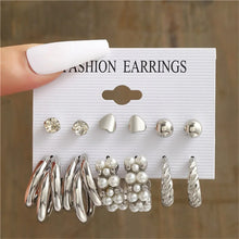 Load image into Gallery viewer, Pearl Silver Color Hoop Earrings Sets For Woman Trendy Butterfly Acrylic Hollow Twist Geometric Dangle Earrings Jewelry Gifts
