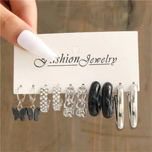 Load image into Gallery viewer, Pearl Silver Color Hoop Earrings Sets For Woman Trendy Butterfly Acrylic Hollow Twist Geometric Dangle Earrings Jewelry Gifts