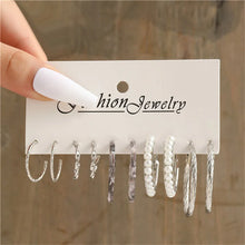 Load image into Gallery viewer, Pearl Silver Color Hoop Earrings Sets For Woman Trendy Butterfly Acrylic Hollow Twist Geometric Dangle Earrings Jewelry Gifts