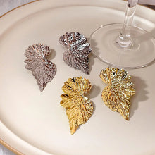Load image into Gallery viewer, Retro Metal Leaf Drop Earrings for Women Golden Silver Color Punk Statement Earrings Trendy European Fashion Jewelry Gift