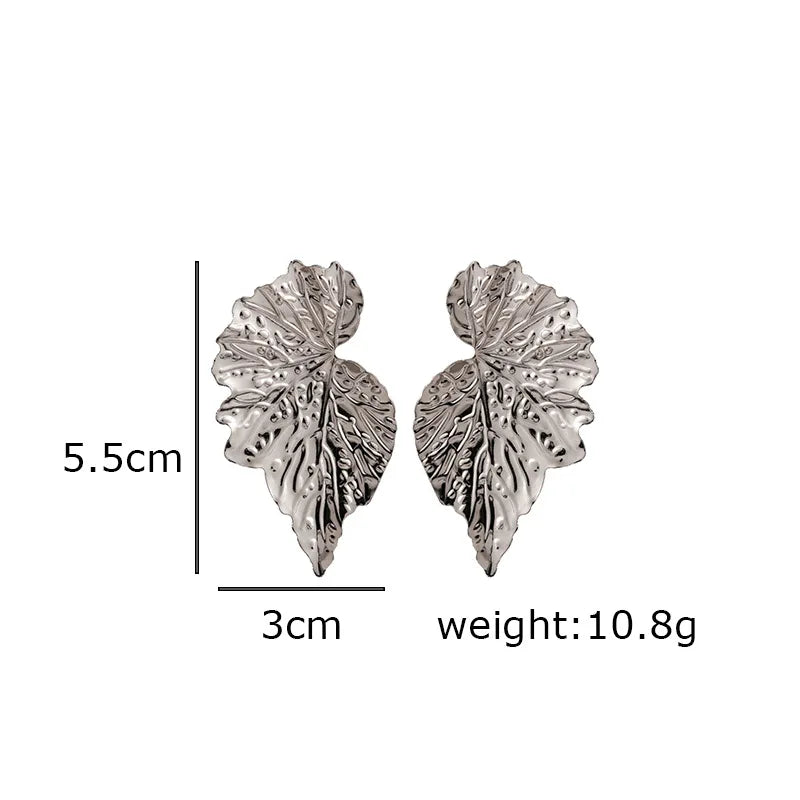 Retro Metal Leaf Drop Earrings for Women Golden Silver Color Punk Statement Earrings Trendy European Fashion Jewelry Gift