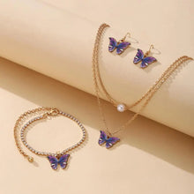 Laden Sie das Bild in den Galerie-Viewer, Rhinestone Inlay Bracelet Elegant Dual Layers Butterflies Necklace Rhinestone Inlay Earrings Bracelet Set Fashion for Her