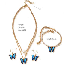 Laden Sie das Bild in den Galerie-Viewer, Rhinestone Inlay Bracelet Elegant Dual Layers Butterflies Necklace Rhinestone Inlay Earrings Bracelet Set Fashion for Her