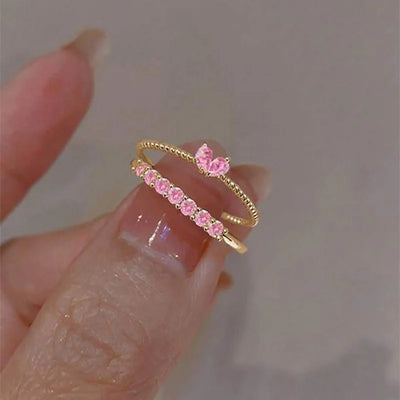 New Luxury Zircon Heart Rings for Women Fashion Korean Opening Adjustable Rhinestone Ring Wedding Jewelry Girlfriend Gifts