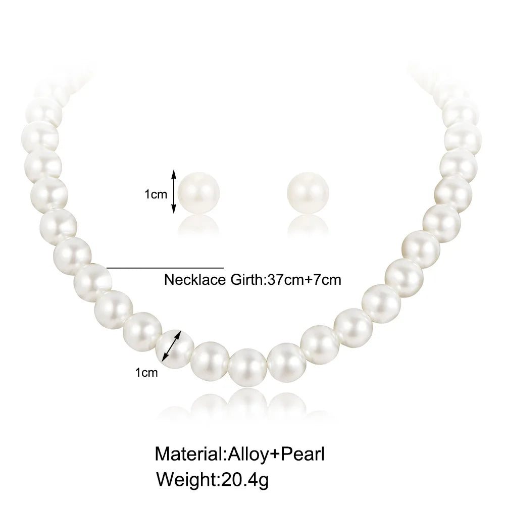 New Fashion White Pearl Necklace Jewelry Sets Necklace Earrings Bridal Pearl Sets Women Party Wedding Christmas Gifts