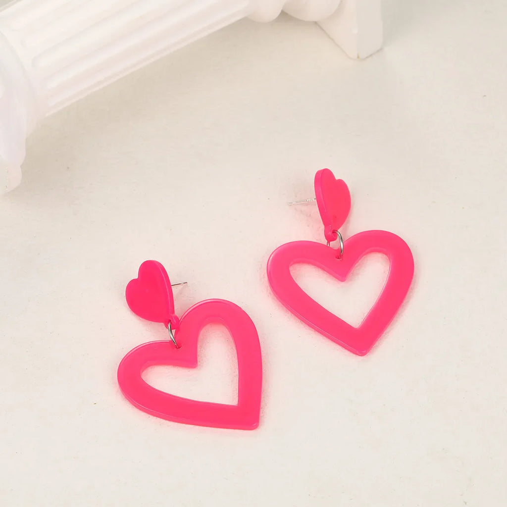 Romantic Pink Heart Stud Earring for Women Girls Cute Love Hollow Gangle Earrings Set Personality Jewelry New Fashion Gifts