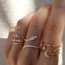 Load image into Gallery viewer, Boho Gold Color Heart Rings Set For Women Cubic Zirconia Star Moon Arrow Flower Finger Rings Female Trendy Jewelry Gifts