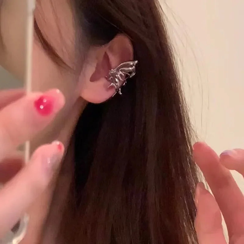 Punk Butterfly Ear Cuff Silver Color Wing Ear Clip No Piercing Cartilage Earrings Clips for Women Girls
