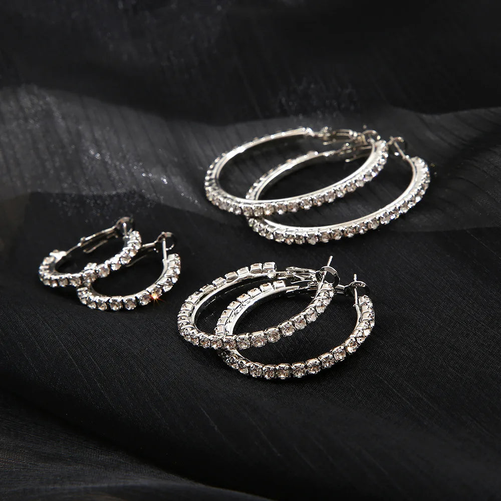 3-Pair Simple Water Drills Exaggerated Large, Medium, And Small Earrings