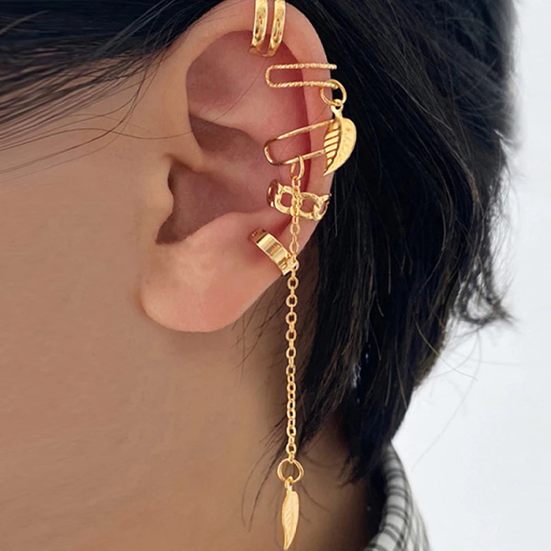 Gold Color Simple Heart Zircon Ear Cuff Clip on Earring for Women No Pierced C Shape Pink Crystal Earcuff Ear Wrap Clips Jewelry