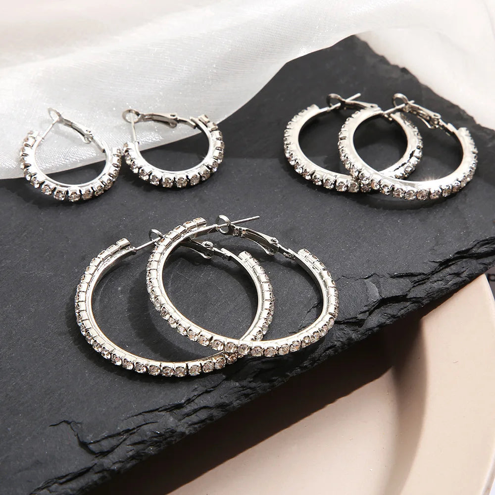 3-Pair Simple Water Drills Exaggerated Large, Medium, And Small Earrings