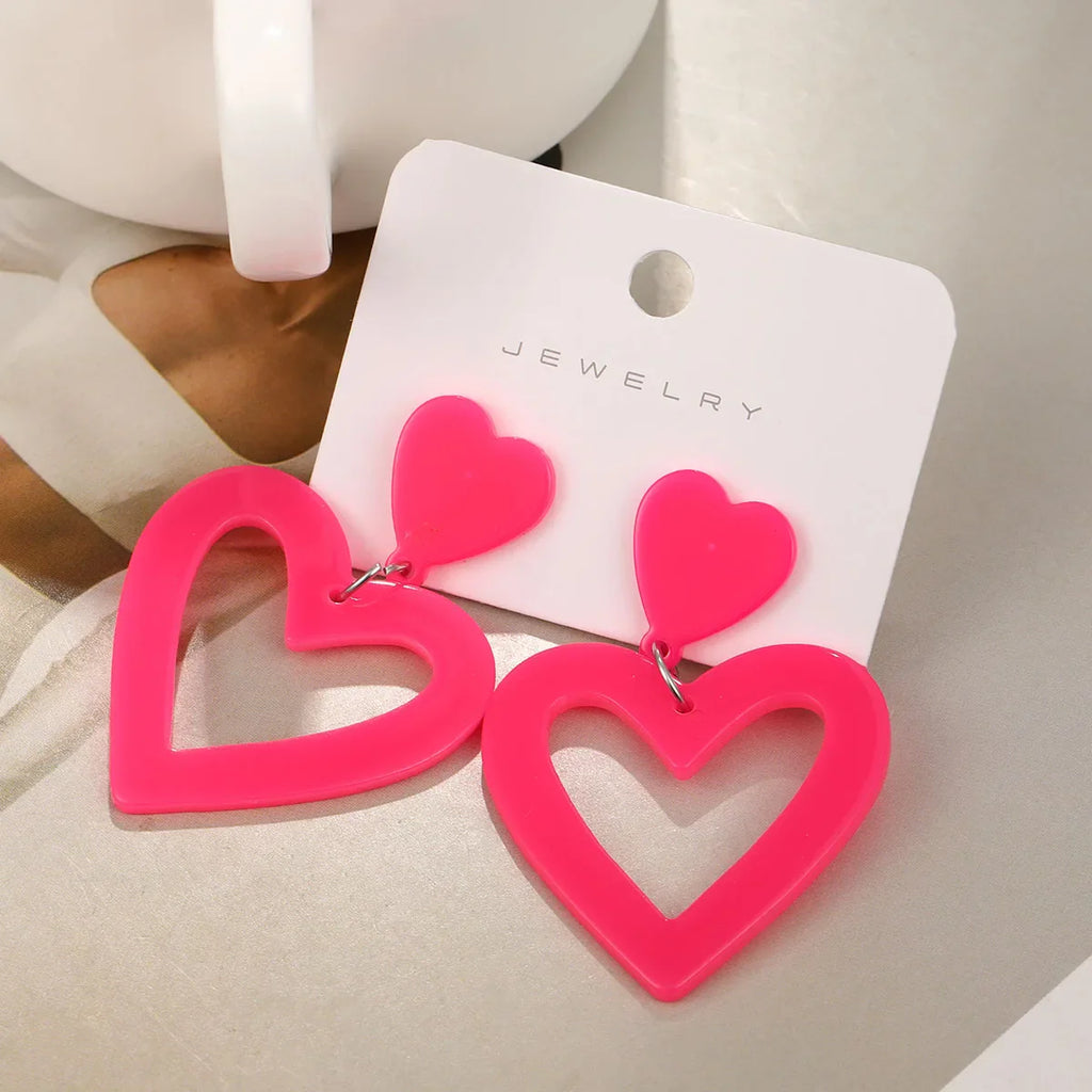 Romantic Pink Heart Stud Earring for Women Girls Cute Love Hollow Gangle Earrings Set Personality Jewelry New Fashion Gifts