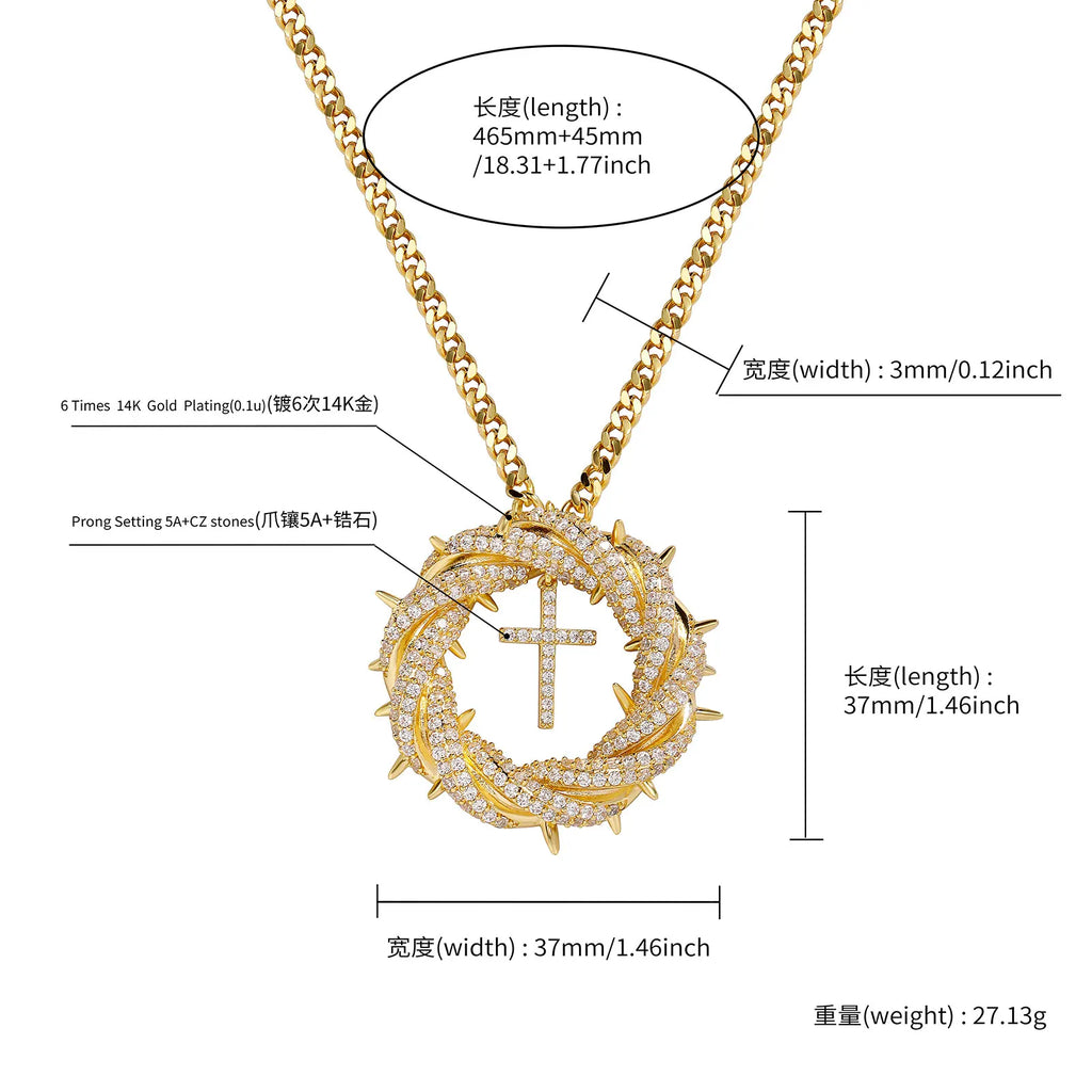 YOSZO Crown of Thorns Circle With Cross Necklace for Men Women copper Pendant Choker Trendy Jewelry Daily Accessories