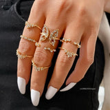 Silver Color Crystal Rings Set for Women Vintage Fine Adjustable Open Rings Stainless Steel Simpler Geometric Rings Jewelry
