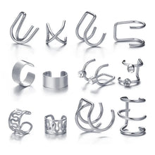 Load image into Gallery viewer, Silver Color Leaves Clip Earrings for Women Men Creative Simple C Ear Cuff Non-Piercing Ear Ear Clip Set Trend Jewelry Gift