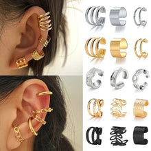 Load image into Gallery viewer, Silver Color Leaves Clip Earrings for Women Men Creative Simple C Ear Cuff Non-Piercing Ear Ear Clip Set Trend Jewelry Gift
