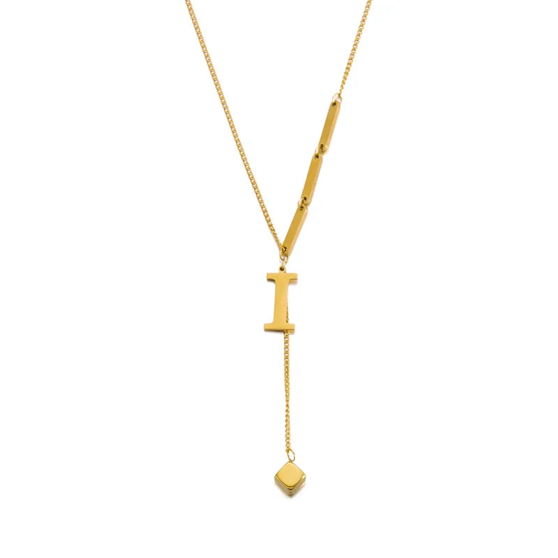 Stainless Steel Metal 26 English Letters Necklace for Women Gold Color A-Z Initial Tassel Clavicle Choker Design Sense Jewelry