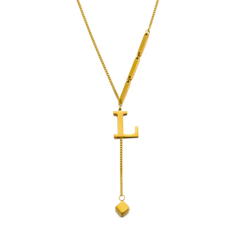 Stainless Steel Metal 26 English Letters Necklace for Women Gold Color A-Z Initial Tassel Clavicle Choker Design Sense Jewelry