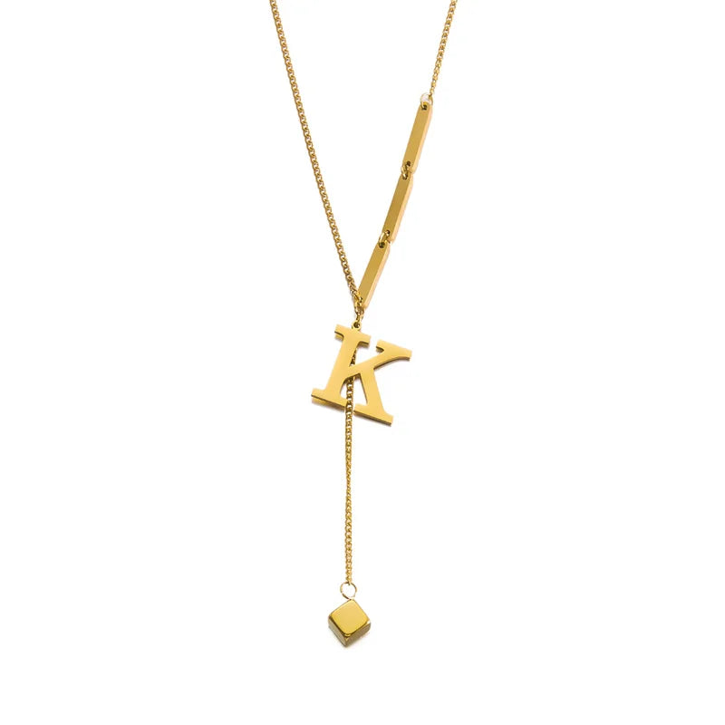 Stainless Steel Metal 26 English Letters Necklace for Women Gold Color A-Z Initial Tassel Clavicle Choker Design Sense Jewelry