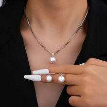 Load image into Gallery viewer, Stylish Simple Necklace and Earrings Set with Imitation Pearl Pendant, Women&#39;s, Golden, Valentine&#39;s Day Gift Vintage Jewelry Set