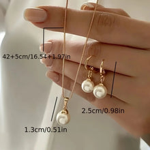 Load image into Gallery viewer, Stylish Simple Necklace and Earrings Set with Imitation Pearl Pendant, Women&#39;s, Golden, Valentine&#39;s Day Gift Vintage Jewelry Set