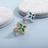 YOSZO 7-11 Size Iced Out Bling Charm Four Leaf Clover Ring Gold Silver Color Cubic Zirconia Flower Classic Ring For Gift