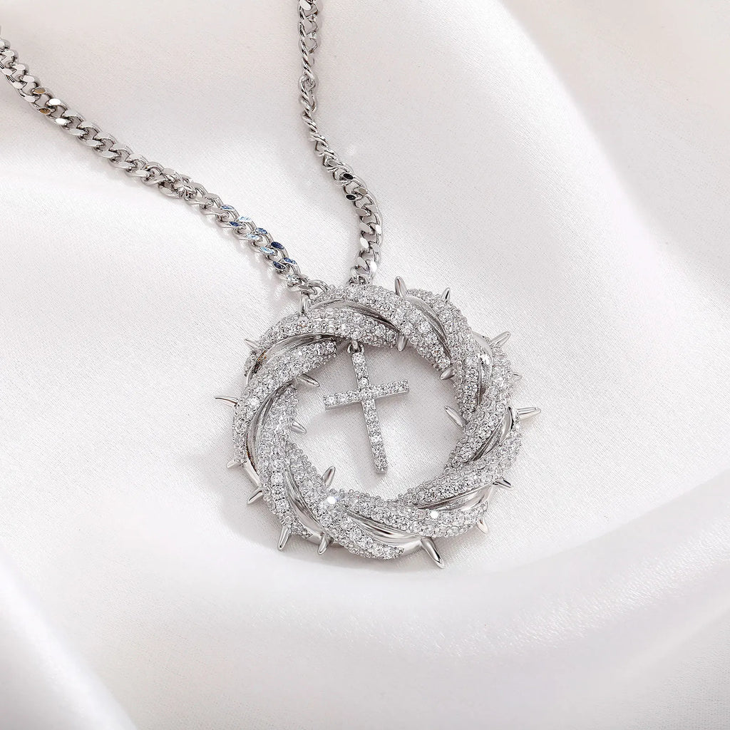 YOSZO Crown of Thorns Circle With Cross Necklace for Men Women copper Pendant Choker Trendy Jewelry Daily Accessories