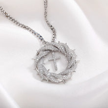 Laden Sie das Bild in den Galerie-Viewer, YOSZO Crown of Thorns Circle With Cross Necklace for Men Women copper Pendant Choker Trendy Jewelry Daily Accessories