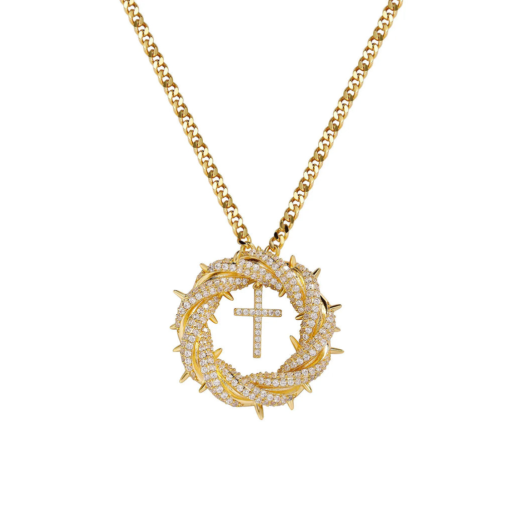 YOSZO Crown of Thorns Circle With Cross Necklace for Men Women copper Pendant Choker Trendy Jewelry Daily Accessories