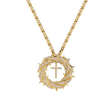 Laden Sie das Bild in den Galerie-Viewer, YOSZO Crown of Thorns Circle With Cross Necklace for Men Women copper Pendant Choker Trendy Jewelry Daily Accessories
