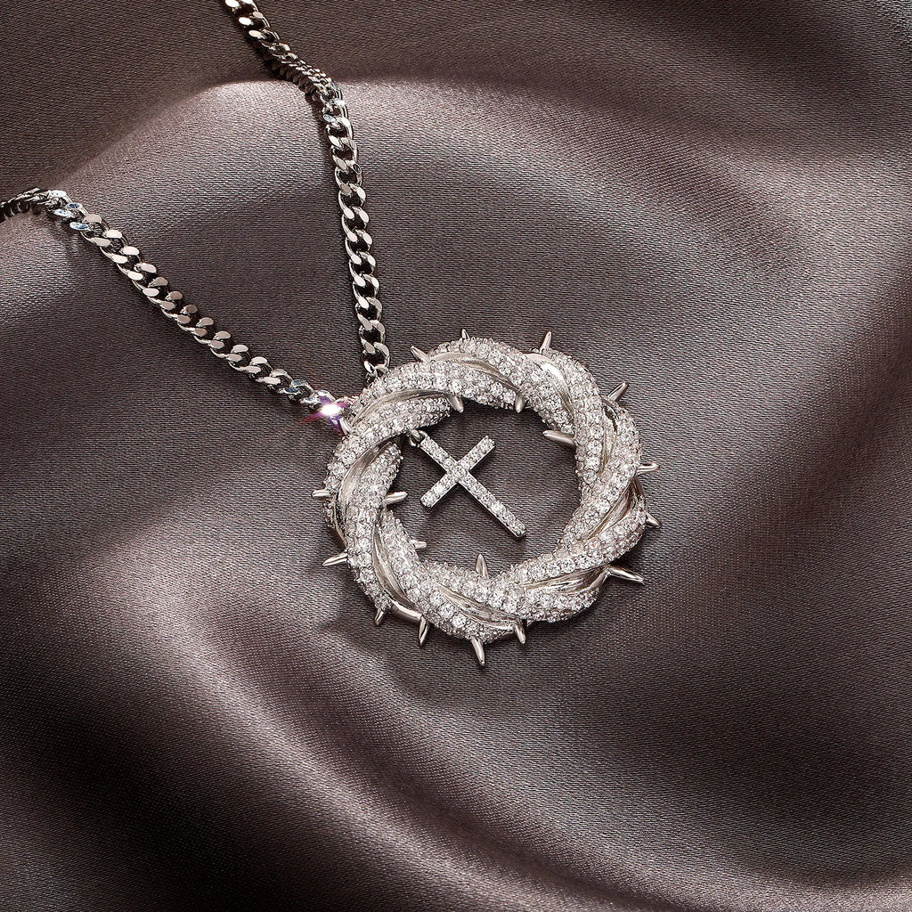 YOSZO Crown of Thorns Circle With Cross Necklace for Men Women copper Pendant Choker Trendy Jewelry Daily Accessories