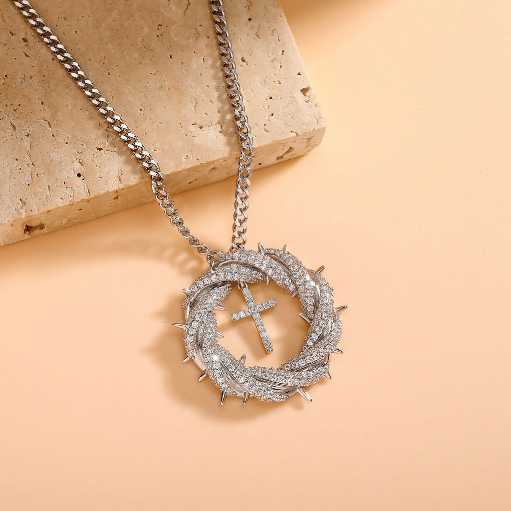 YOSZO Crown of Thorns Circle With Cross Necklace for Men Women copper Pendant Choker Trendy Jewelry Daily Accessories