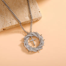 Laden Sie das Bild in den Galerie-Viewer, YOSZO Crown of Thorns Circle With Cross Necklace for Men Women copper Pendant Choker Trendy Jewelry Daily Accessories