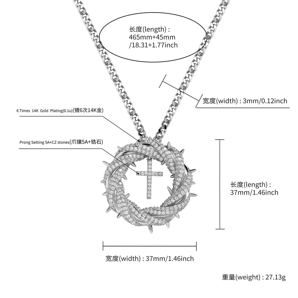 YOSZO Crown of Thorns Circle With Cross Necklace for Men Women copper Pendant Choker Trendy Jewelry Daily Accessories