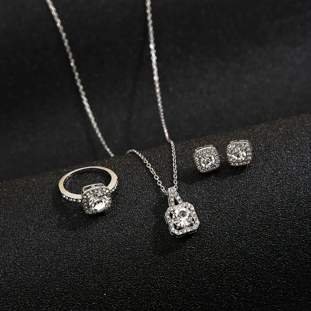 Titanium Steel Necklace Micro-paved Zircon Fashionable and Elegant Women's Necklace  Earrings Ring Three-piece Set