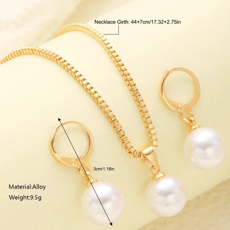 Classic Baroque Pearl Pendant Necklace for Women Temperament Geometric Design Light Luxury Pearl Earrings Jewelry Set
