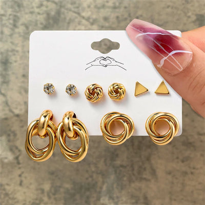 Vintage Pearl Twist Hoop Earring Set For Women Metal Gold Plated Dangle Earring Heart Butterfly Geometric Earring Trendy Jewelry