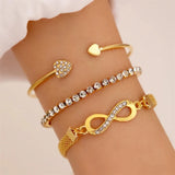 Vintage Set Silver Color Crystal Rhinestone Heart Bracelets for Women Fashion Geometric Adjustable Infinity Cuff Bangle Jewelry