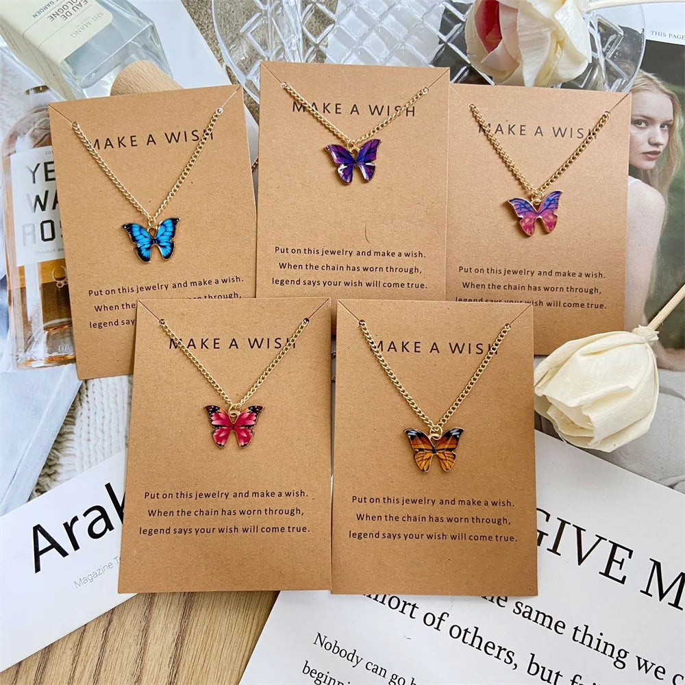 New Creative Simple Fashion NecklaceTemperament Cute LadiesNecklace Jewelry Retro Multicolor Butterfly Necklace