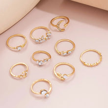 Load image into Gallery viewer, Boho Gold Color Heart Rings Set For Women Cubic Zirconia Star Moon Arrow Flower Finger Rings Female Trendy Jewelry Gift