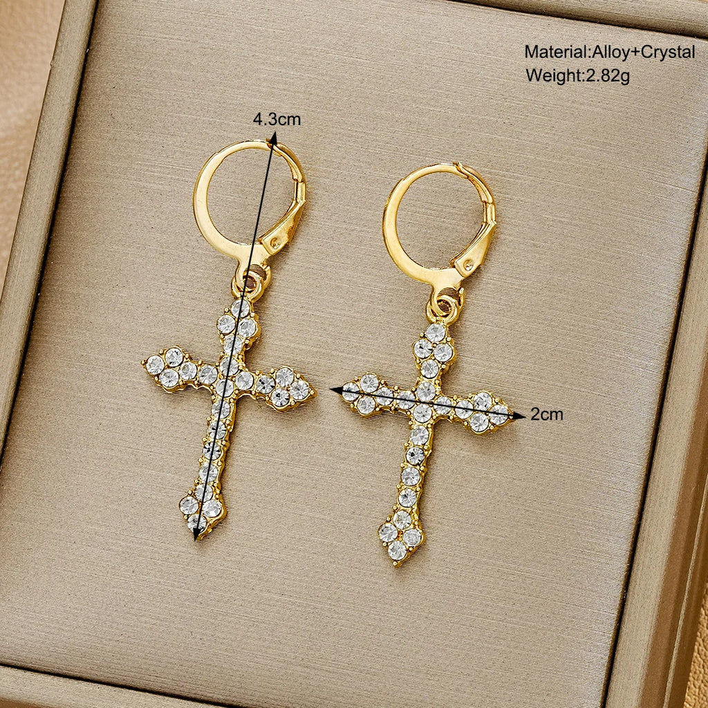 Gothic Rhinestone Cross Earrings Kpop Crystal Zircon Cross Drop Earring for Women Grunge Egirl Earrings Jewelry Accessories