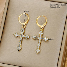 Cargar imagen en el visor de la galería, Gothic Rhinestone Cross Earrings Kpop Crystal Zircon Cross Drop Earring for Women Grunge Egirl Earrings Jewelry Accessories