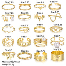 Load image into Gallery viewer, Imitation Pearl Geometry Rings Set For Women Gold Color Hollow Metal Heart Wave Butterfly Finger Ring Jewelry Gifts