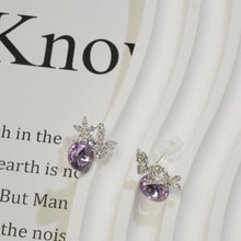 Load image into Gallery viewer, 【Stud Earrings】Women Pink/Purple Crystal Earrings, Silver Butterfly &amp; Flower Design, Sweet &amp; Delicate, For Elegant Women