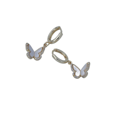 【Hoop Earrings】Alloy Gold Plated Butterfly Earrings with Shell & Zircon, Romantic Chic for Women