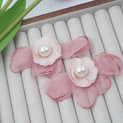 【Stud Earrings】Pink/White Fabric Flower Earrings with Pearl, Romantic & Sweet for Fashion Girls