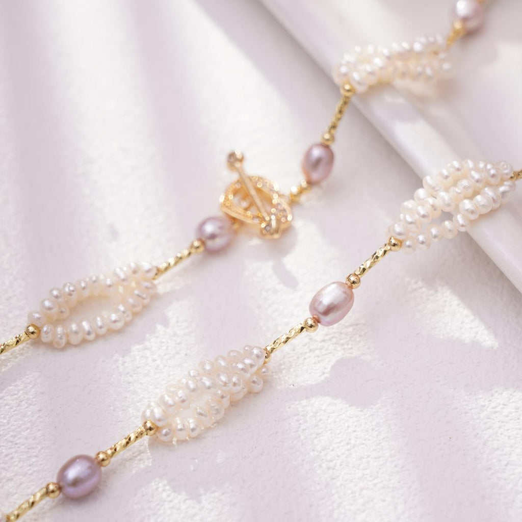【Necklace】Copper Chain Purple and White Natural Freshwater Pearl Necklace, Cupid's arrow Clasp, Love Necklace, Perfect Dating Gift